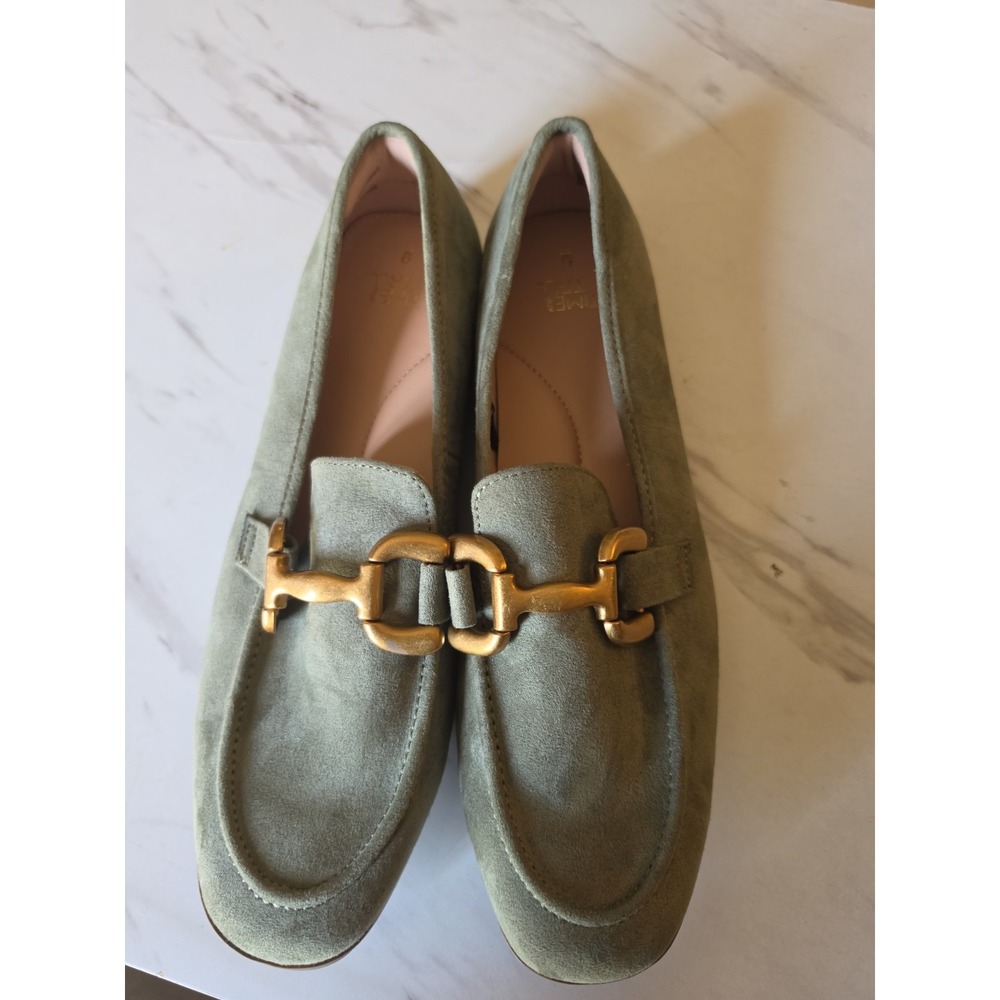 Grayish Blue Faux Suede Loafers with Gold Buckle Time & Tru Size 9 Women NEW